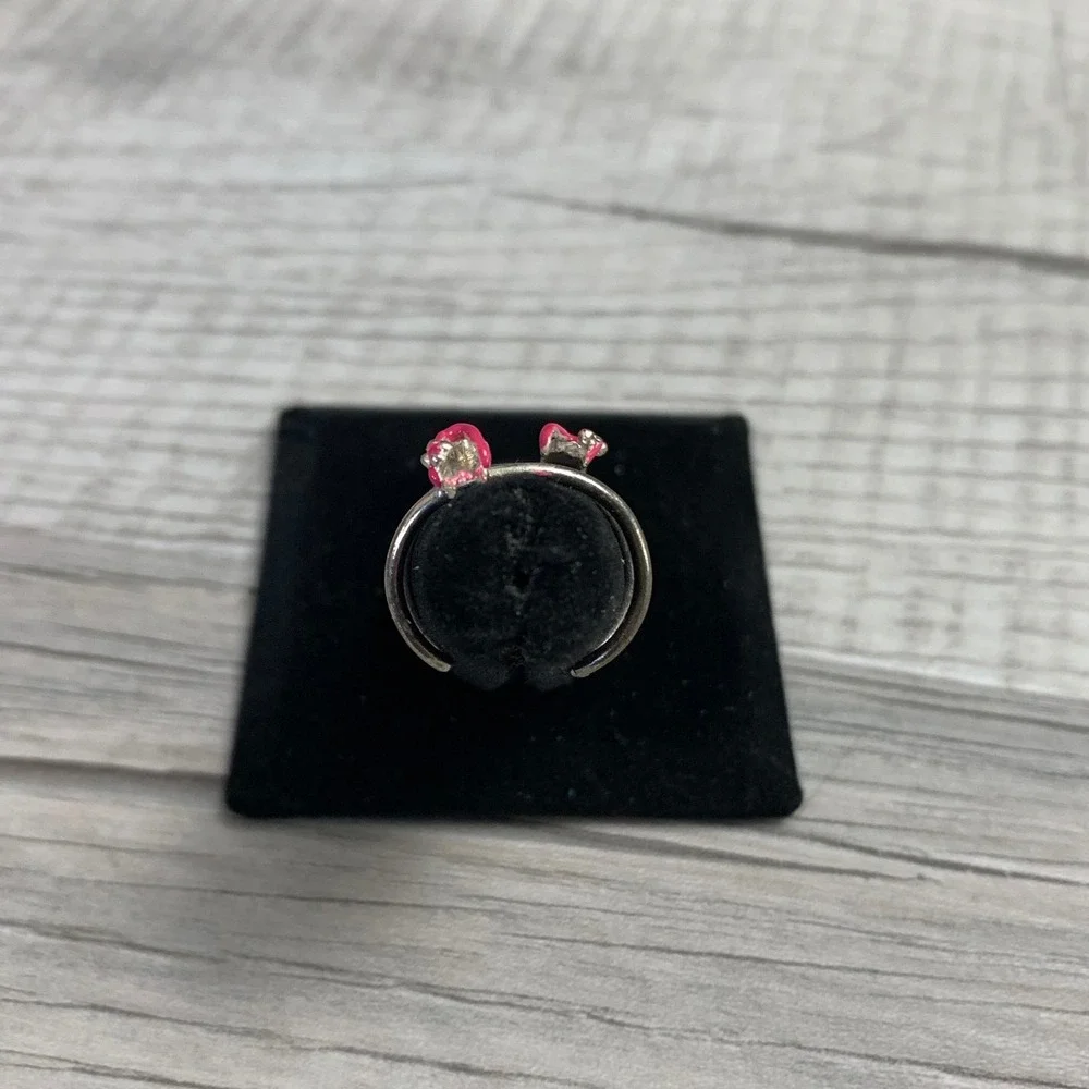 Silver Tone Pink Enamel Flip Flop Bypass Adjustable Ring Summer Beach Jewelry